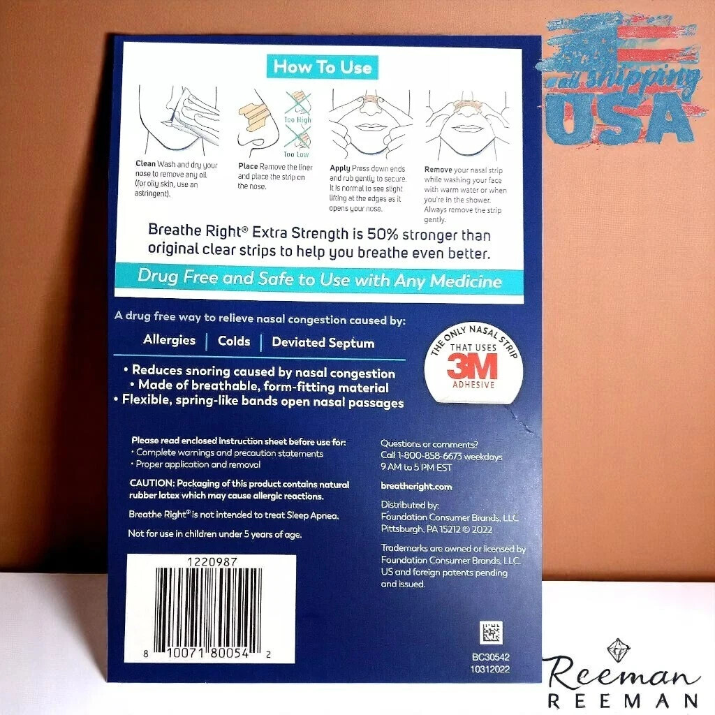 Breathe Right Nasal Strips EXTRA Strength CLEAR Snoring Relief 72 ct Free Ship