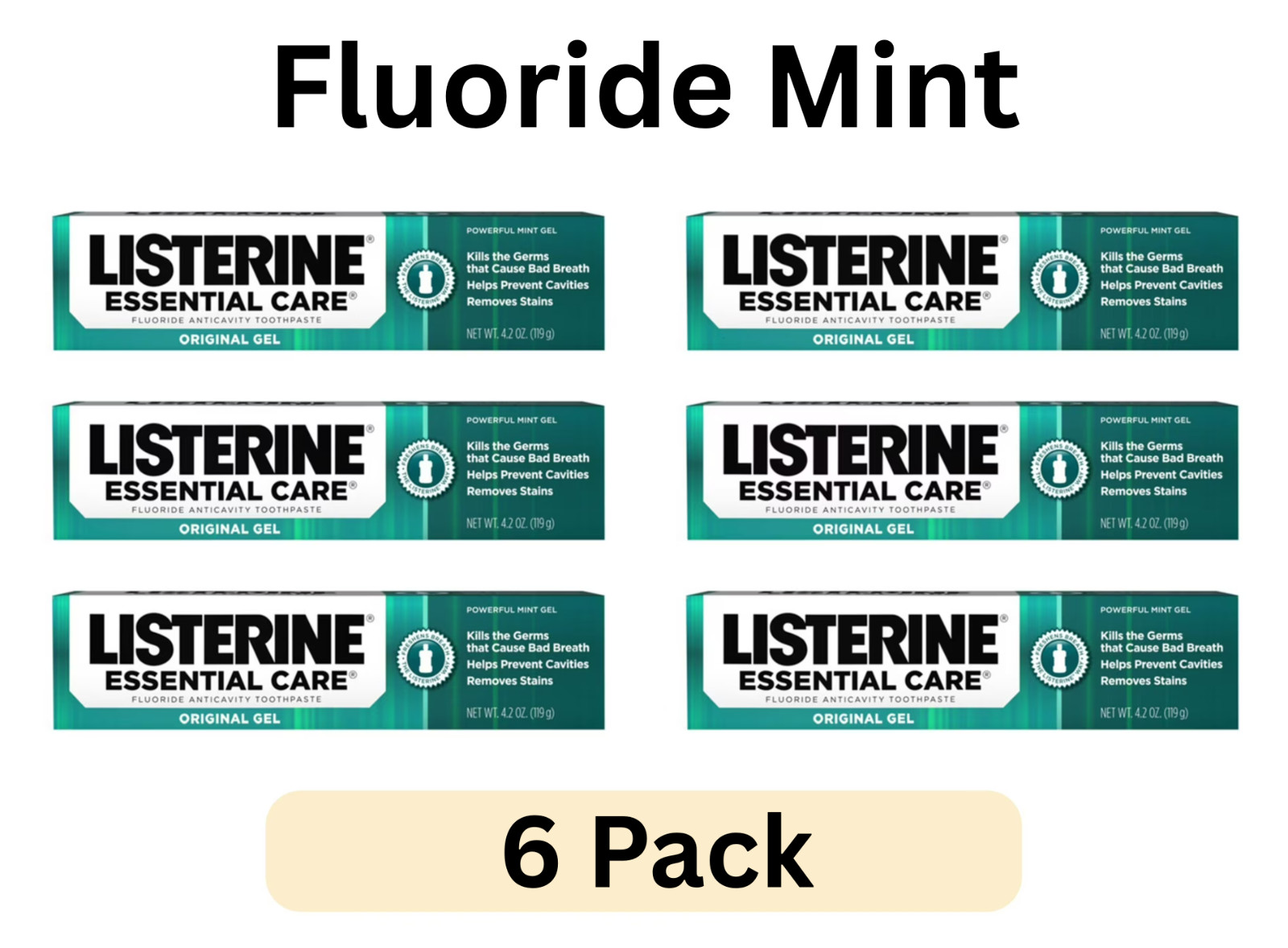 LISTERINE Essential Care Toothpaste Original MINT Gel – 4.2 oz (6 pack)