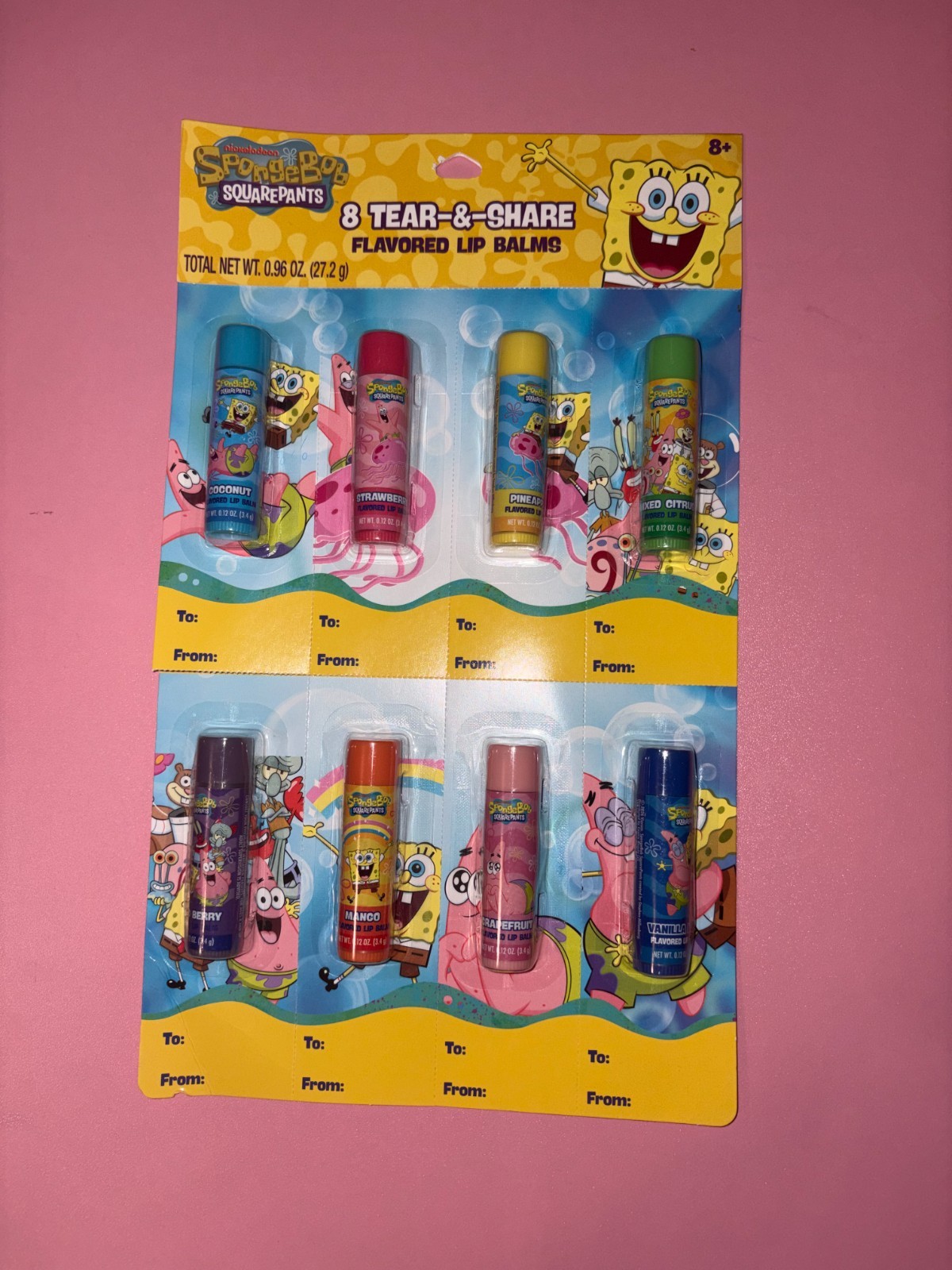 SpongeBob SquarePants Tear And Share 8 Pack Lip Balms Variety Of Flavors