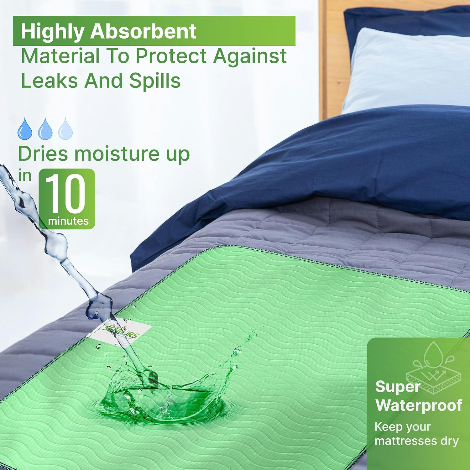 Bed Pads Washable Waterproof 34″X36″- Pack of 4 Incontinence Bed Pads & Washable