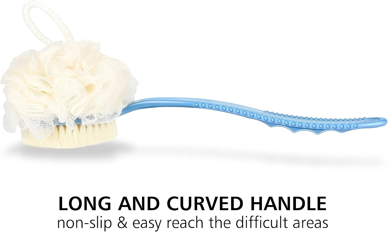 Long Handle Back Scrubber with Bristles & Loofah – Stress Relief for Bathing