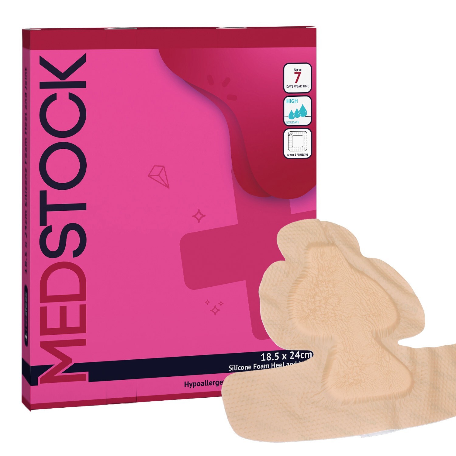 MEDSTOCK Silicone Foam Heel & Joint Dressing with Border – 7.25″x9.5″ (Box of 5)