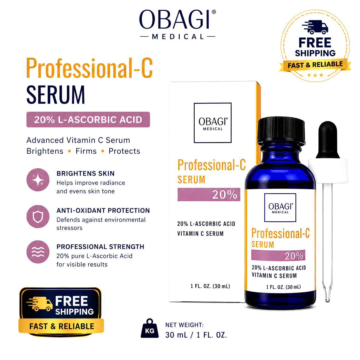 Obagi Professional-C 20% Vitamin C Serum – 1oz – New In Box Sealed Free Ship