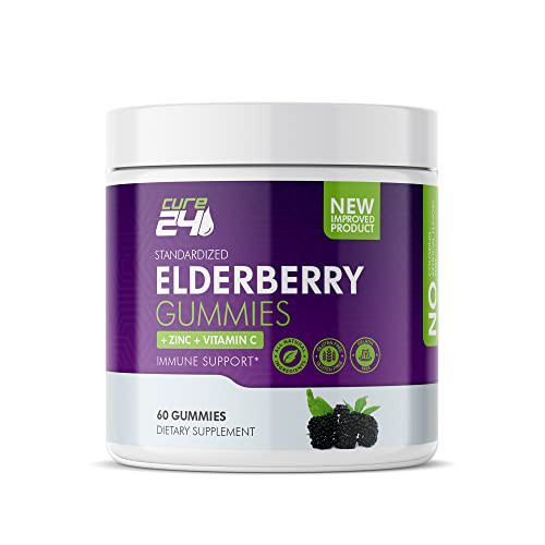 Cure24 Sambucus Elderberry Gummies with Zinc and Vitamin 60 Count (Pack of 1)