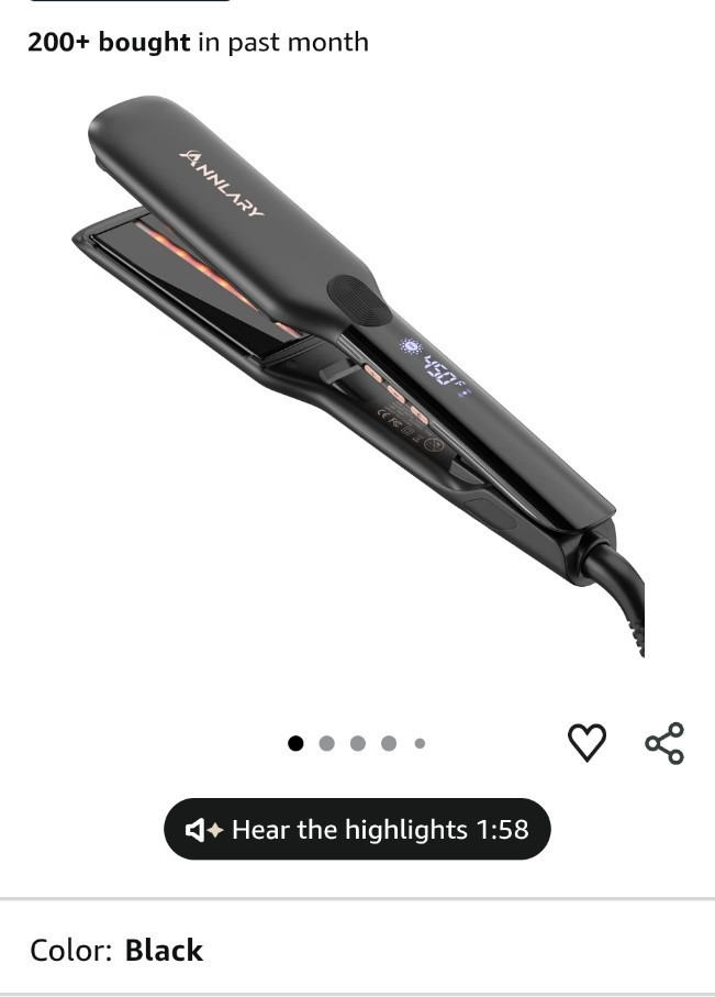 ANNLARY 1.75 in Titanium Flat Iron Straightener Digital Display 450°F Black