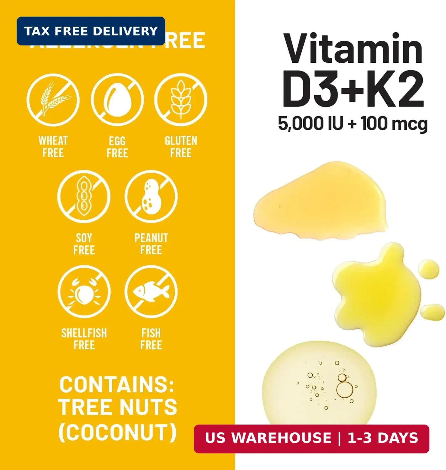 Vitamin D3 5000IU + K2 (MK7) 100mcg with Organic Extra Virgin Coconut