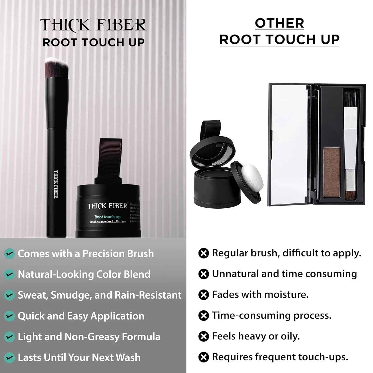 2 pc THICK FIBER Root Touch Up Powder with Precise Brush- Dark Brown Color 10 g
