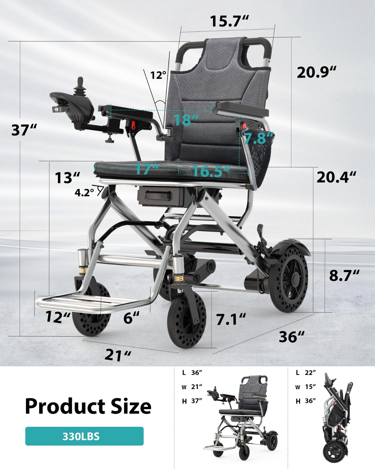 33 Lbs Lightweight Electric Wheelchair for Adults & Seniors, Portable &Foldable
