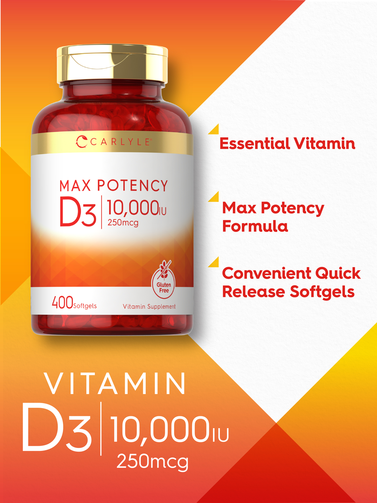 Vitamin D3 10000 IU 400 Softgels | Value Size | Max Potency | by Carlyle