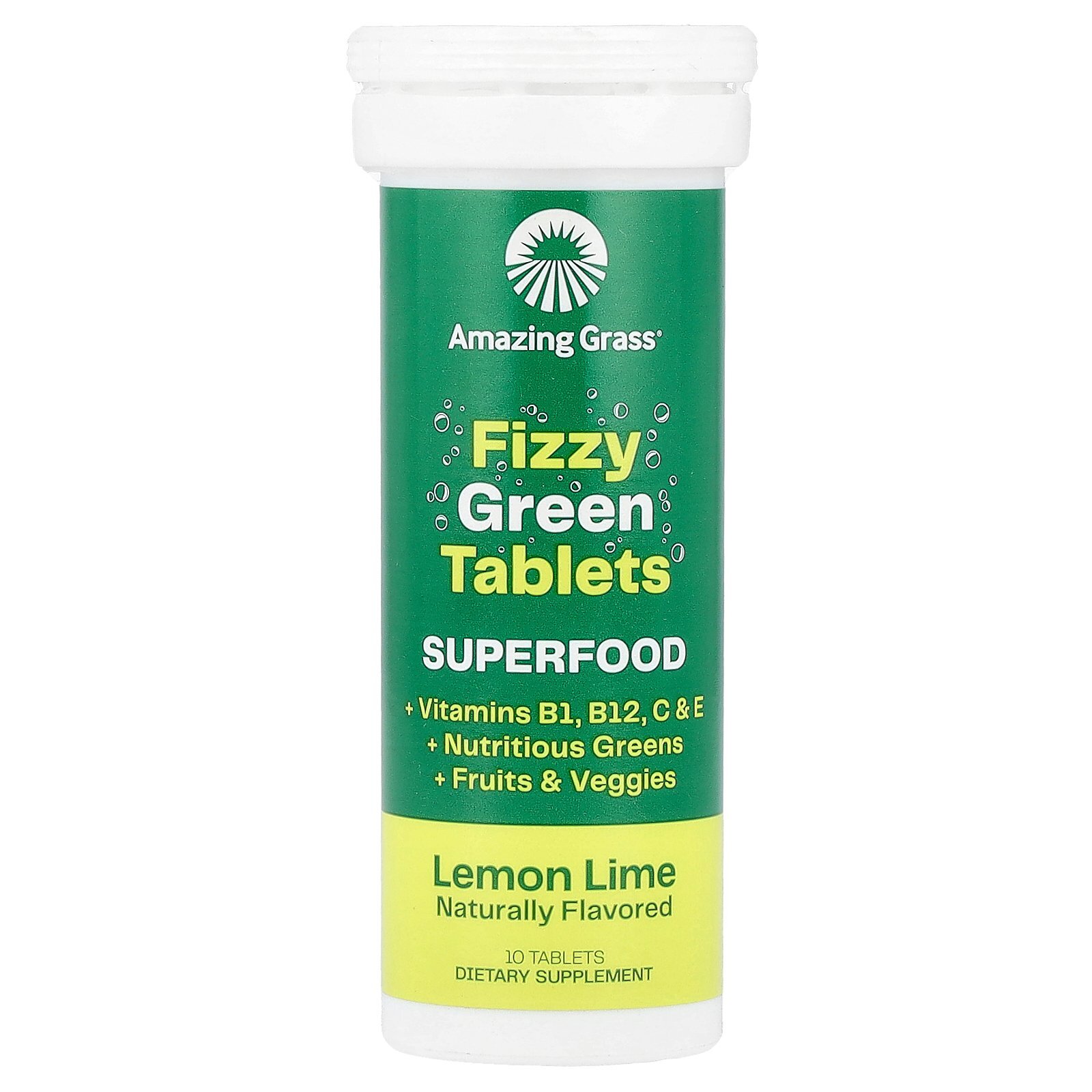 Fizzy Green Tablets, Superfood, Lemon Lime, 10 Tablets