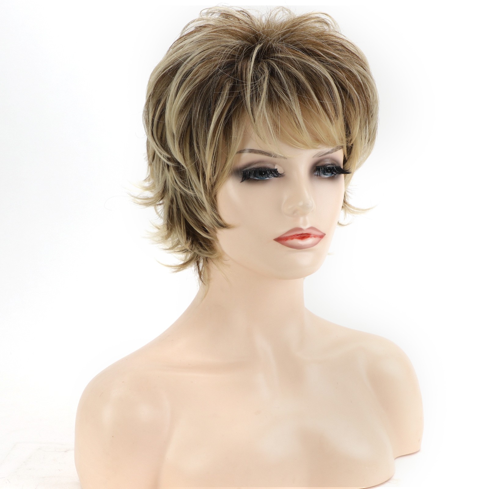 Fashion Short Blonde Mix Color Heat Resistant Synthetic Hair wig for Women