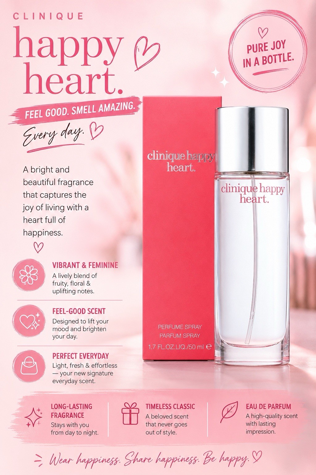 Clinique Happy Heart Perfume Spray 1.7 fl oz / 50 ml Regular Size