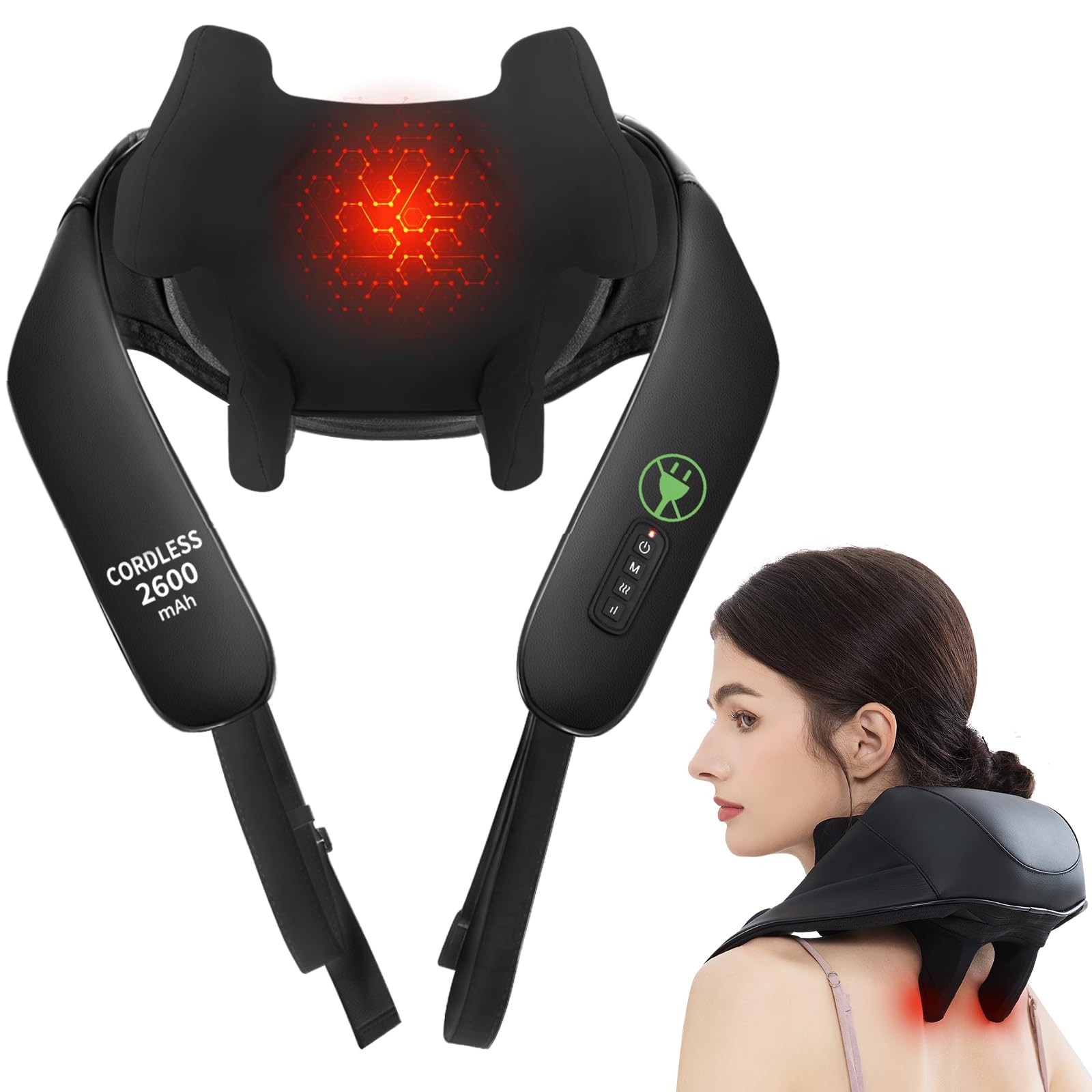 Masgre Shiatsu Neck And Back Massager Heat Upgraded 2600Mah Cordless Shoulder