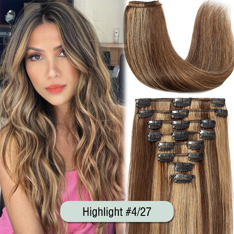 8-24Inch Clip In Extensions 8Pieces 18Clips 100% Real Remy Human Hair Full Head