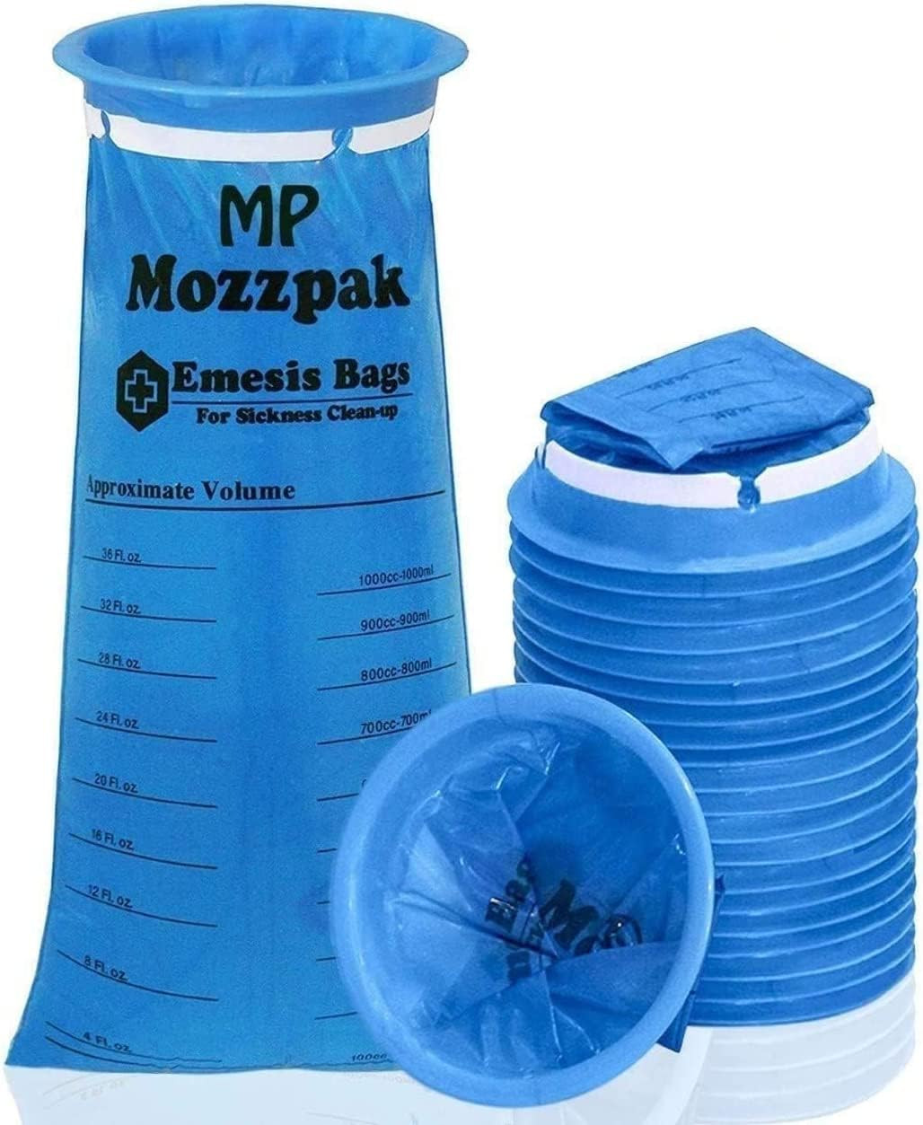 MP MOZZPAK Vomit Bags Disposable 24 Pack – 1000Ml Emesis Bags, Leak-Proof Barf