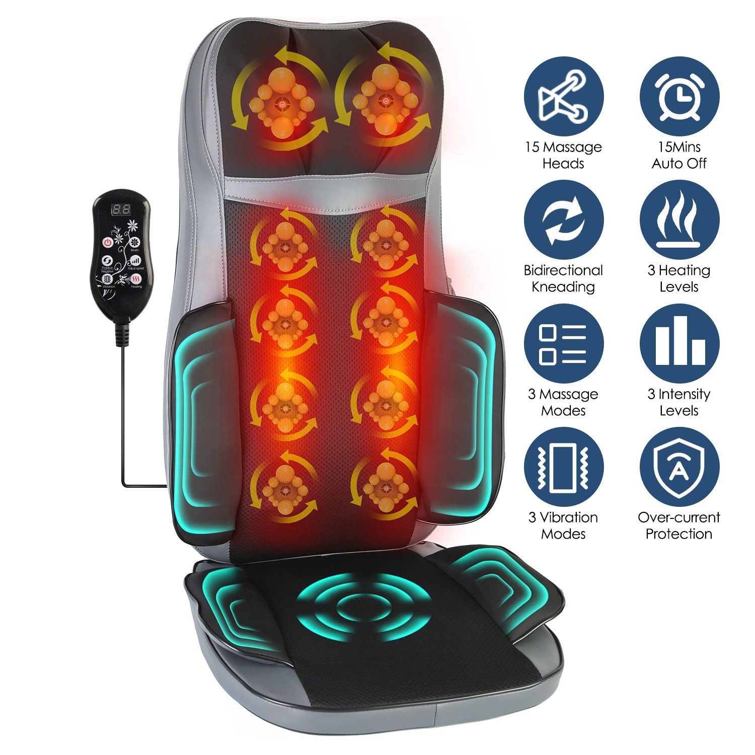 Back Massager with Heat Vibration Kneading Massage Chair Pad for Home Office