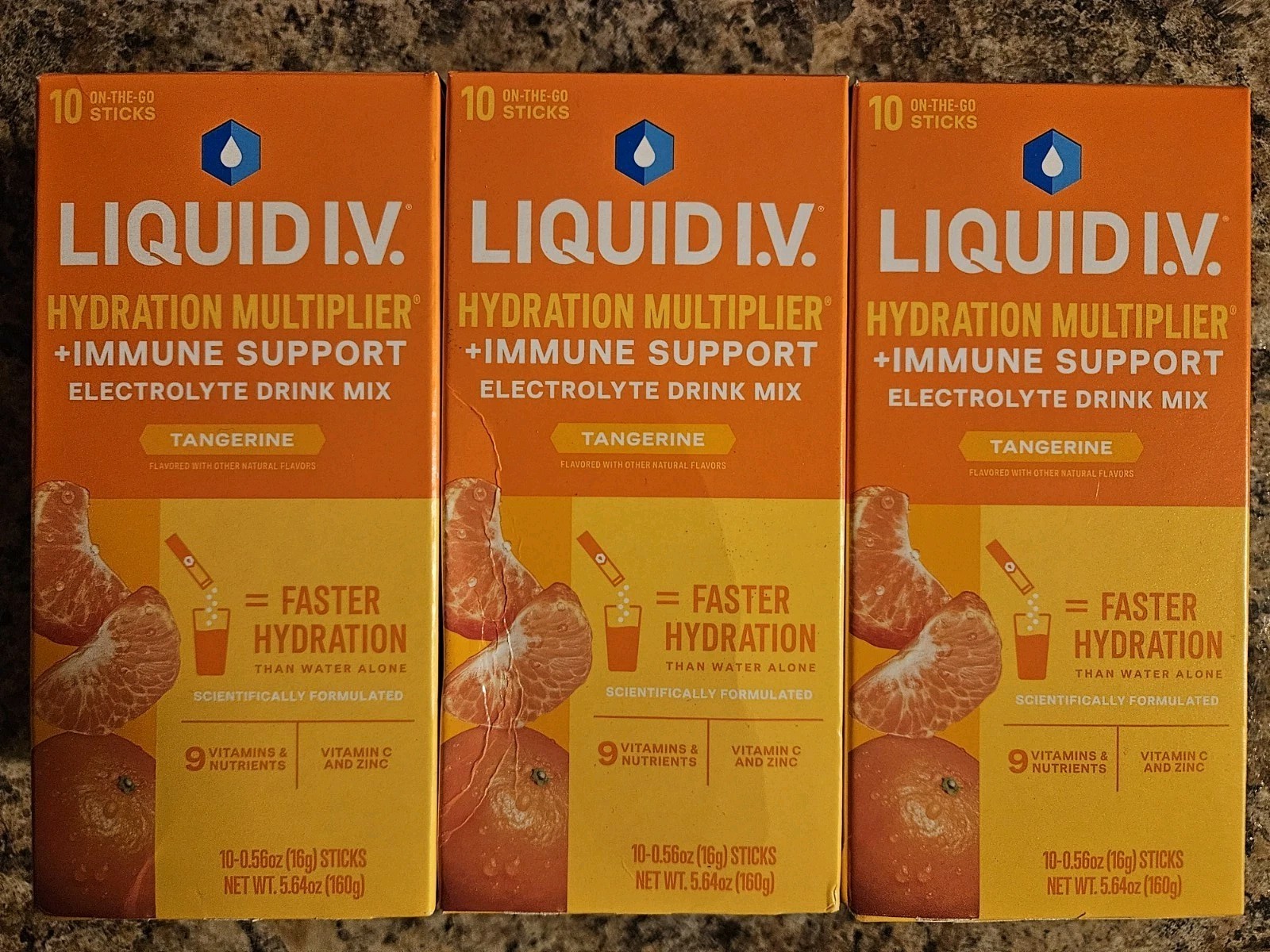 Liquid IV Electrolyte + Immune Support 30 Sticks (3x 10 Packs) Tangerine Flavor