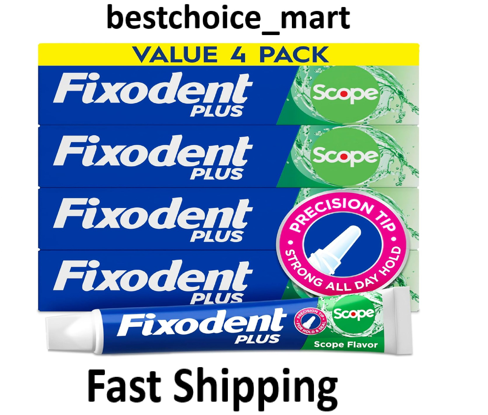 Fixodent plus Scope Secure Denture Adhesive 2.0Oz (Pack of 4)
