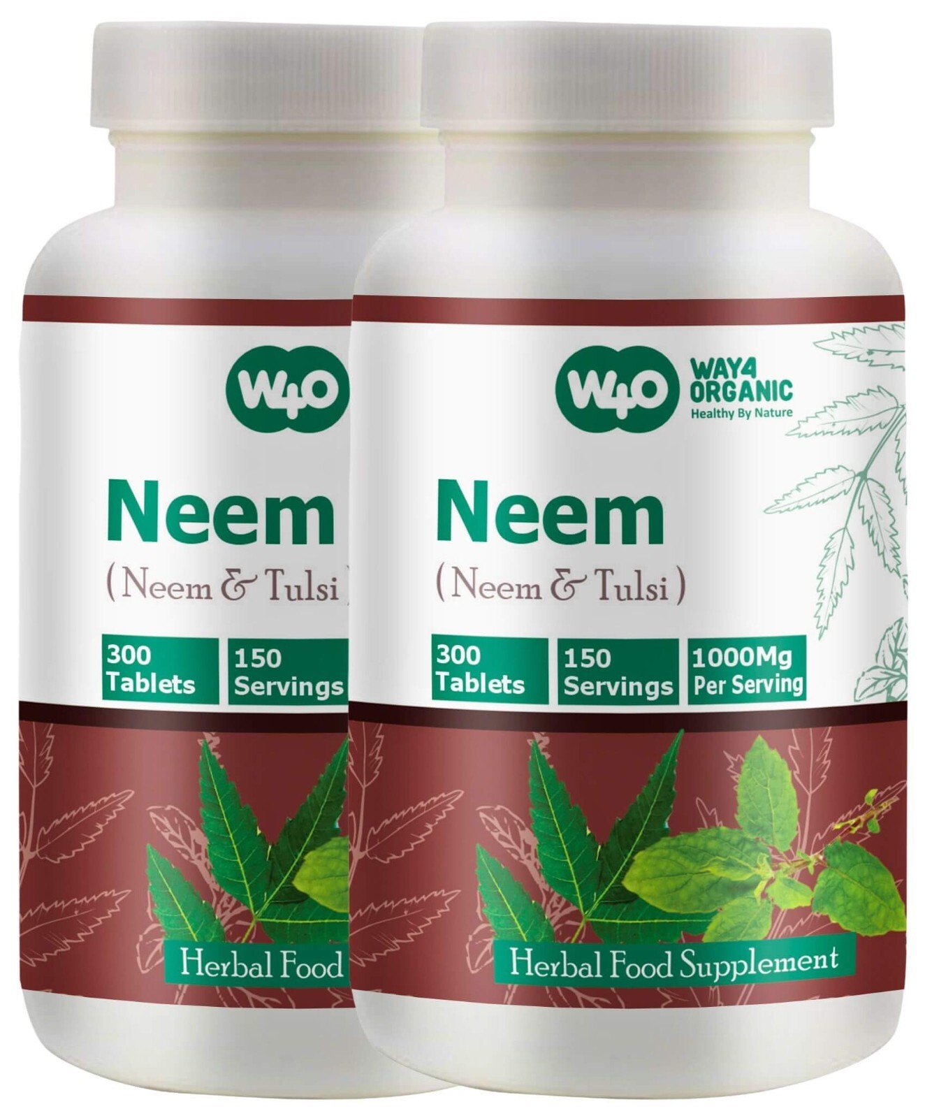 Neem Tulsi Tablets, 300 Pills, 150 Servings. Equal Ratio of Neem & Tulsi(2 Pack)