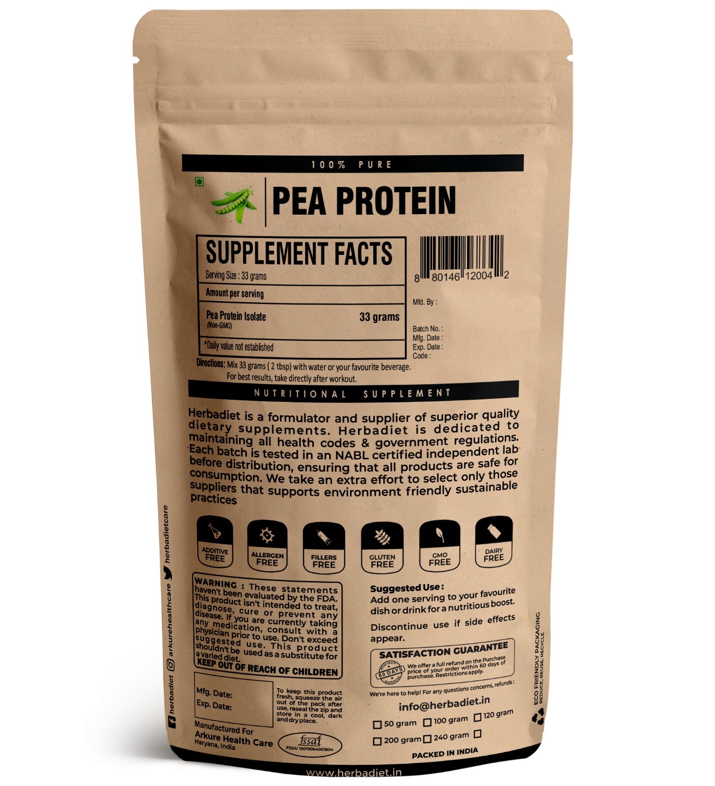 Pea Protein Powder VEGAN Plant Protein Isolate Supports Muscles Unflavored