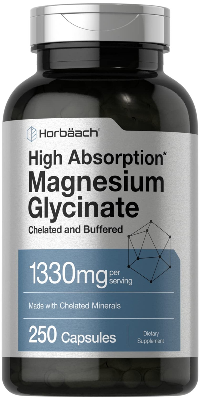 Horbaach Magnesium Glycinate 1330mg | 250 Capsules | Buffered with Chelated M…