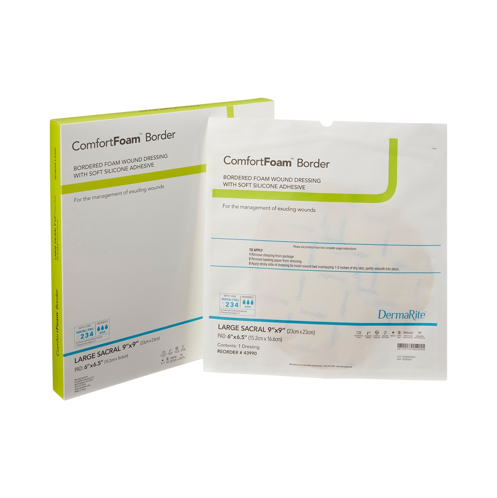 ComfortFoam Border Foam Dressing 9″x9″ Sacral Polyurethane Foam 43990 5 per Box