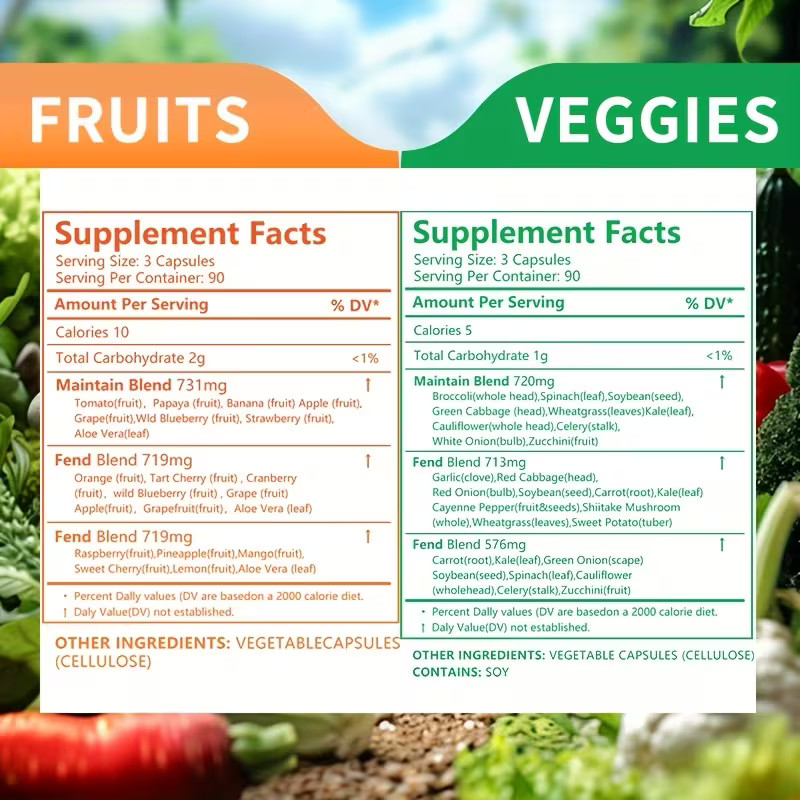 180 Capsules, Fruits & Veggies Supplements – 90 Fruits & 90 Vegatables Capsules