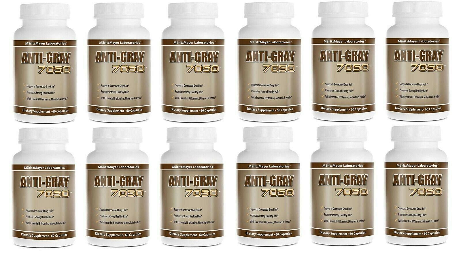 12 Pack Anti Gray Hair 7050 Restore Natural Hair Color Supplement 60 Capsules