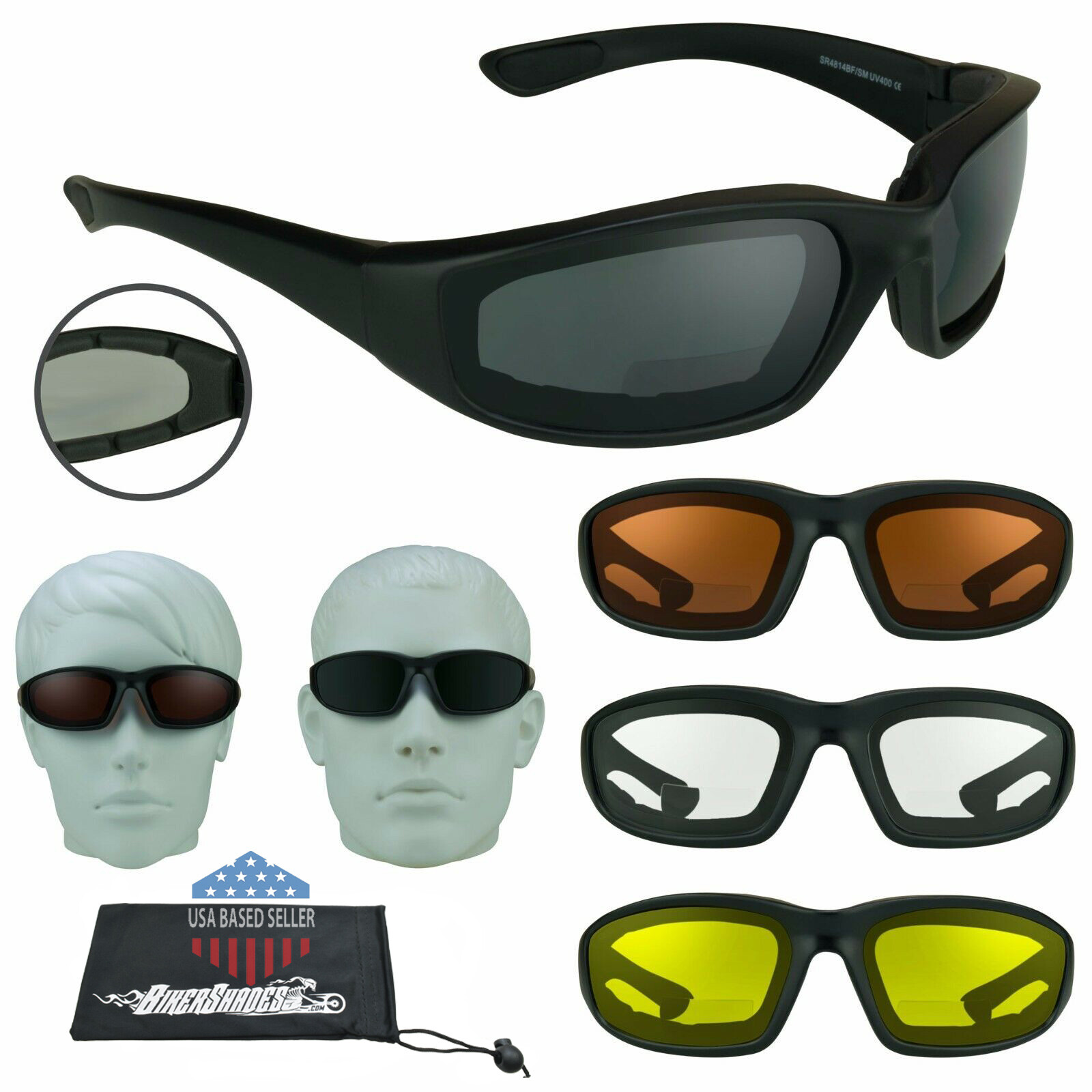 Bifocal Motorcycle Safety Glasses Sunglass Foam Padded Wind Dust Proof Reader