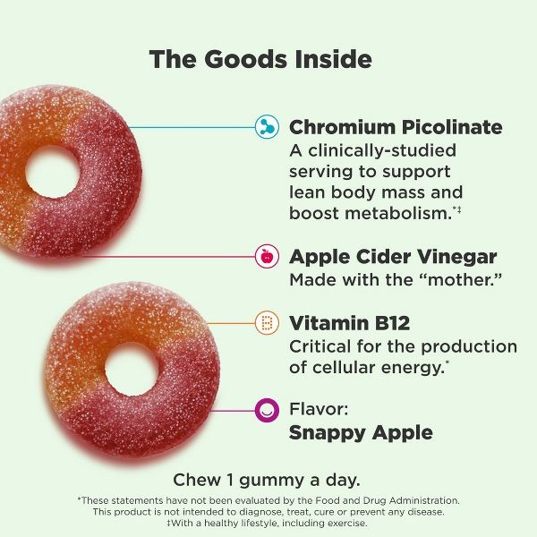 OLLY Metabolism Gummy Rings with Vinegar, Vitamin B12 & Chromium – Apple – 30ct
