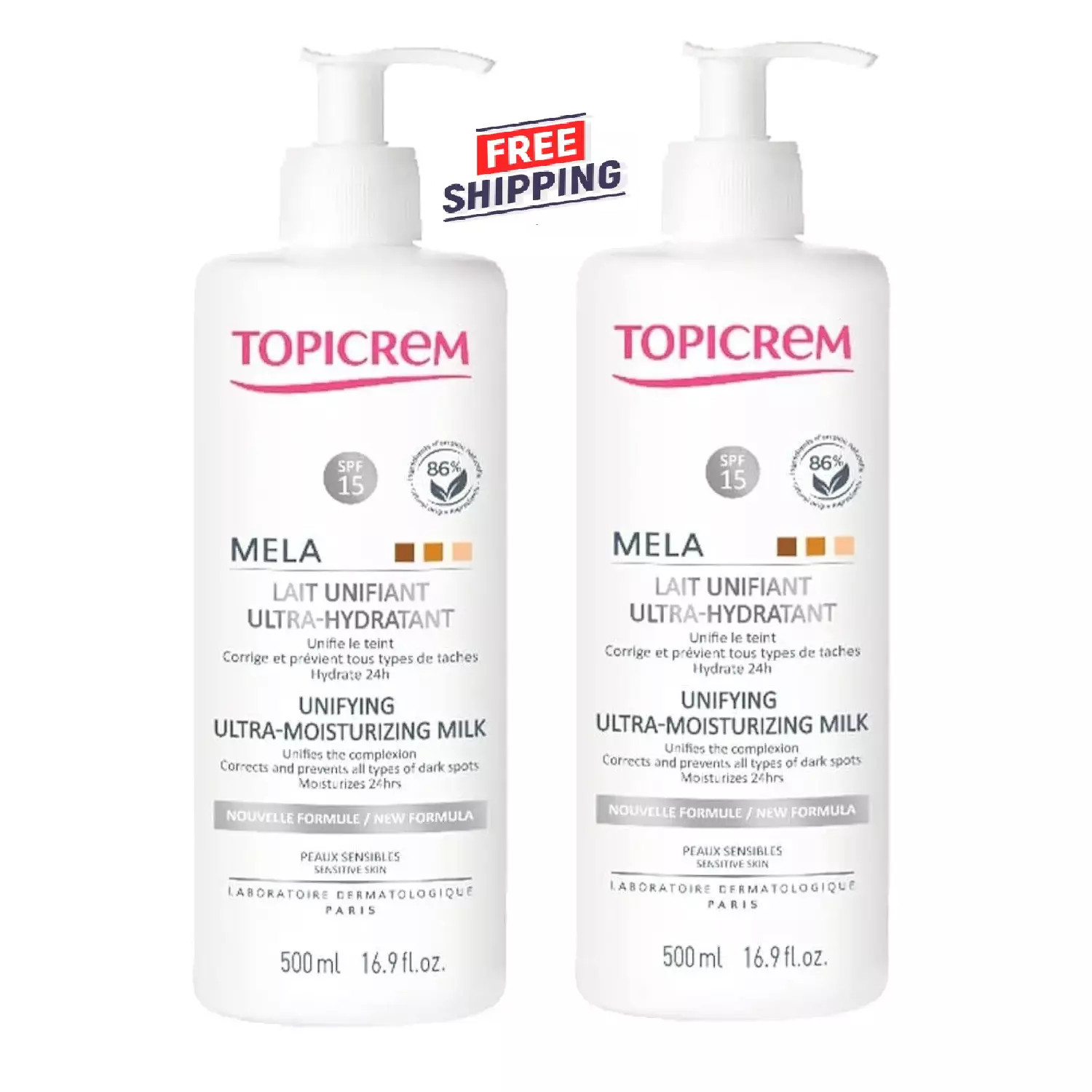2 X Topicrem MELA Unifying Lightening Ultra-Moisturizing Milk 500ml Exp 05/2029
