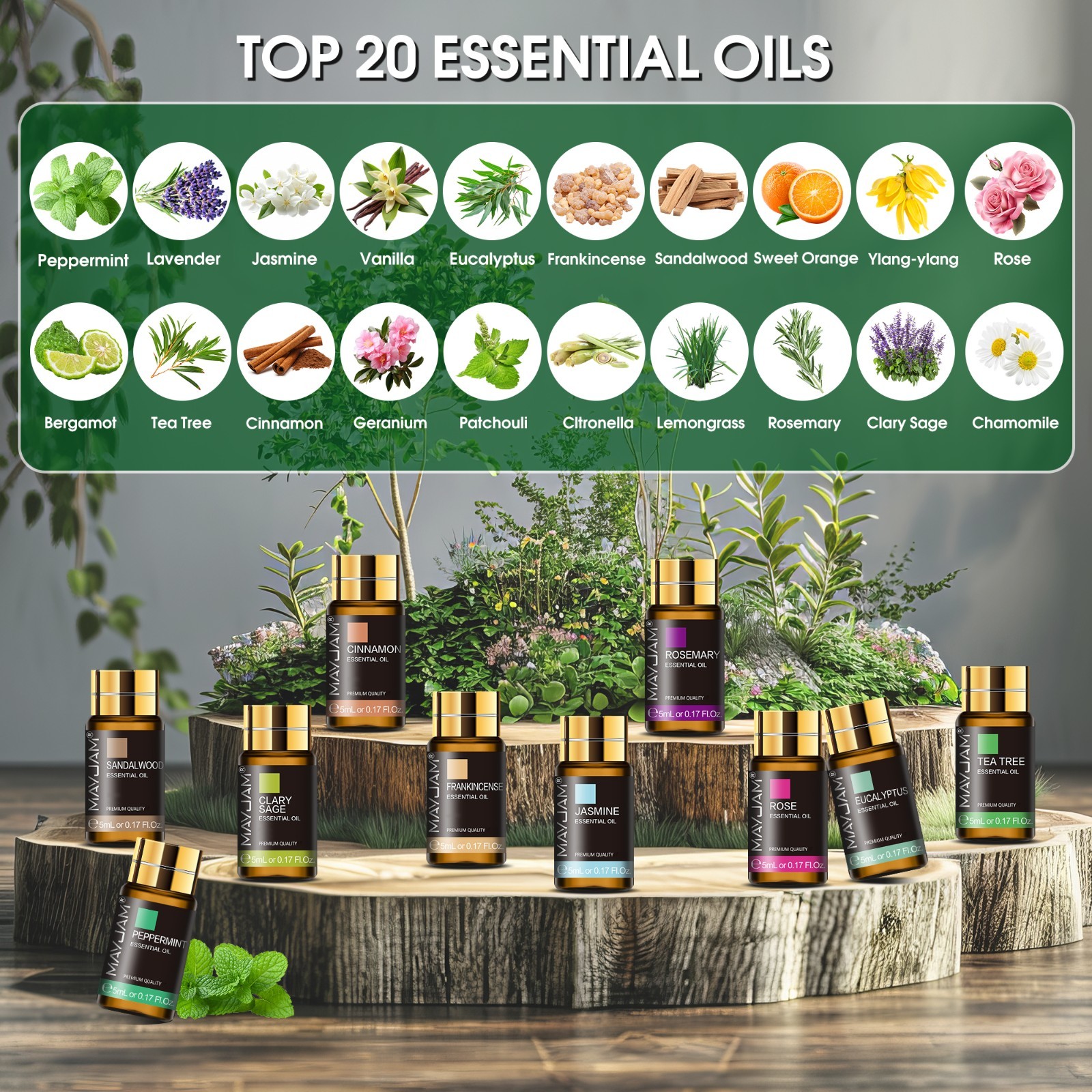 MAYJAM 20Pcs Essential Oil Set Aromatherapy Gift Kit 100% Pure Oils for Diffuser