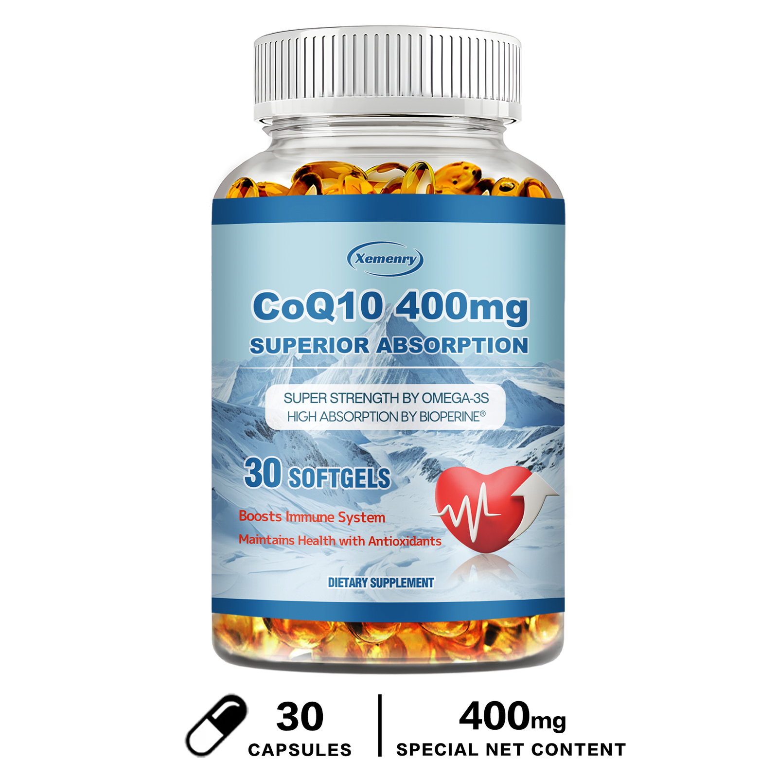 CoQ10 400mg – PQQ, Antioxidant, Mitochondria Biogenesis & Cellular Energ, Heart