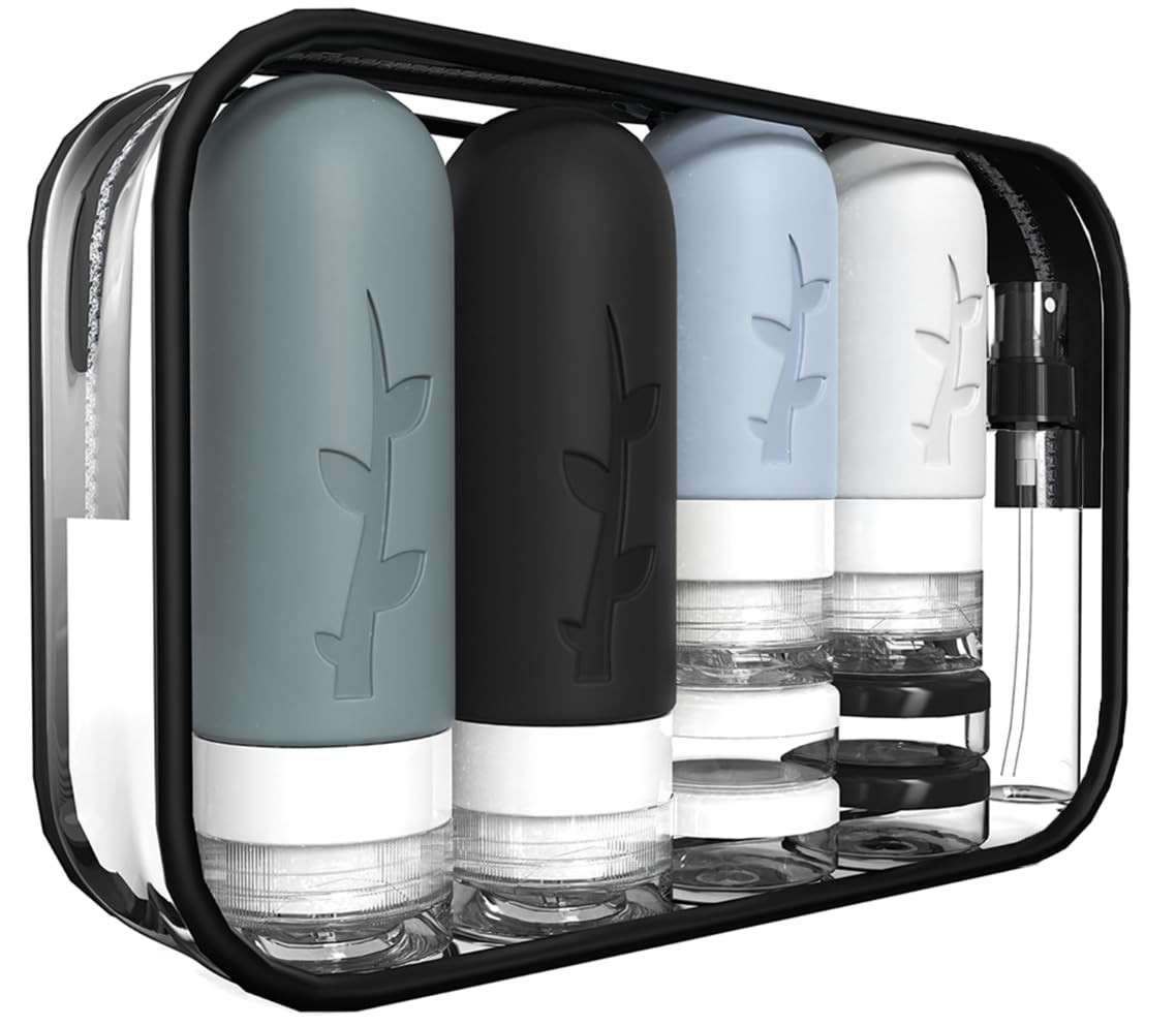TSA Approved 18pc Travel Bottles Set Leak Proof Silicone Toiletry Kit Bag