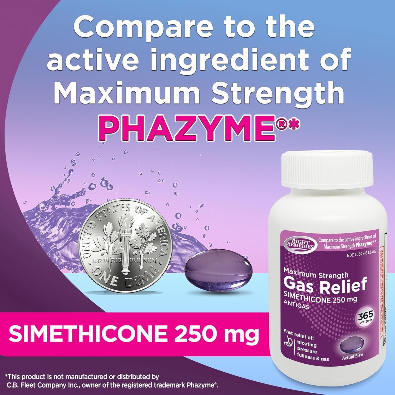 Gas Relief Maximum Strength, Simethicone 250 mg, 365 Softgels, Fast Relief fr…
