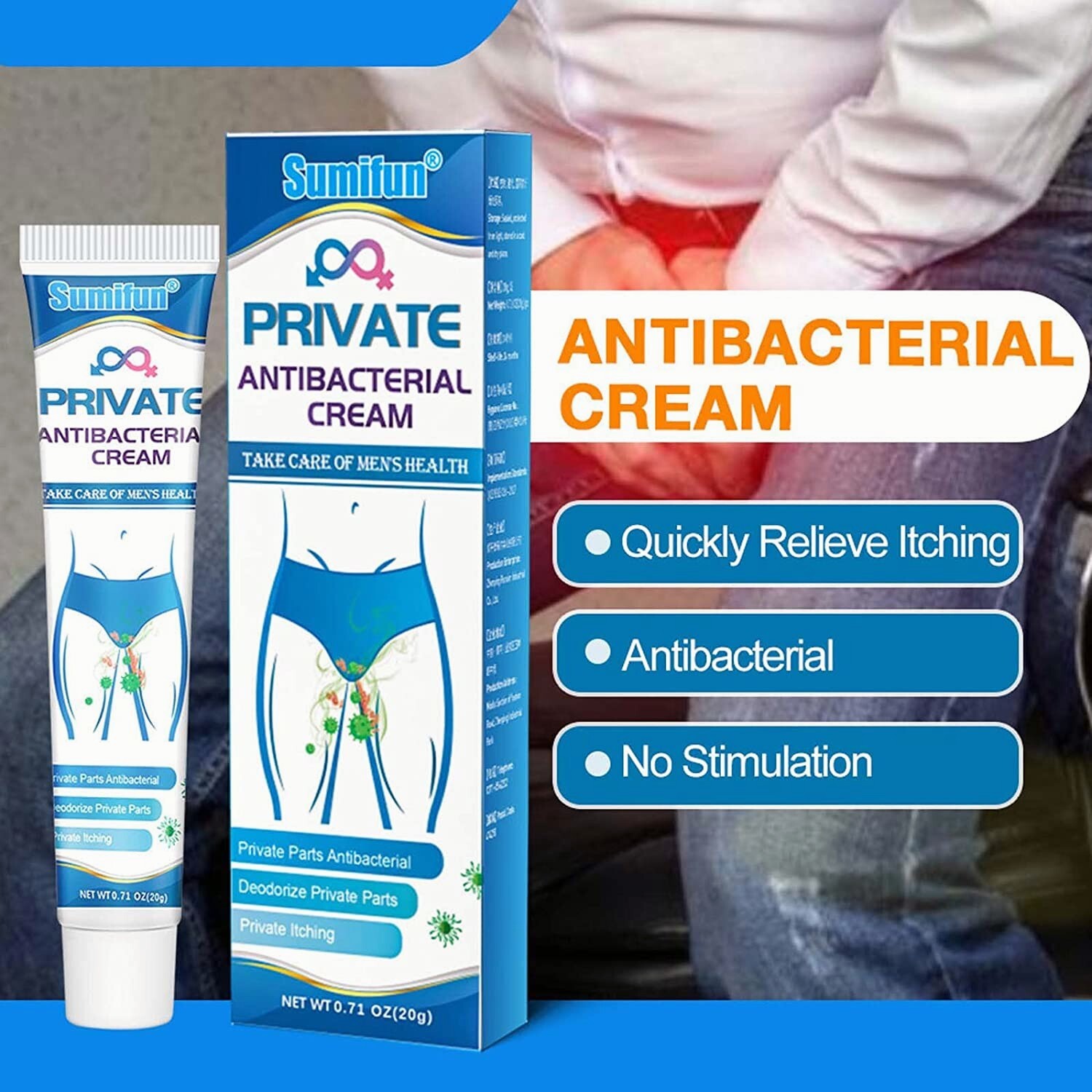 Private Antibacterial Cream for Men Deep Repair External Use Itching Cream 20g