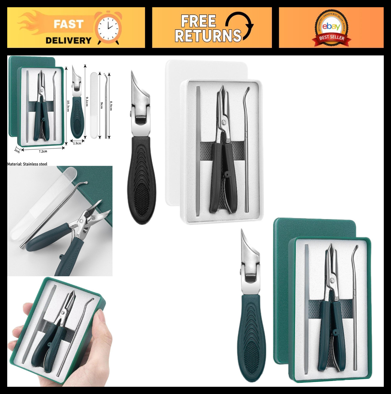 3-Piece Angled Nail Clipper Set – Wide Jaw, Anti-Splash, Long Handle for Seniors