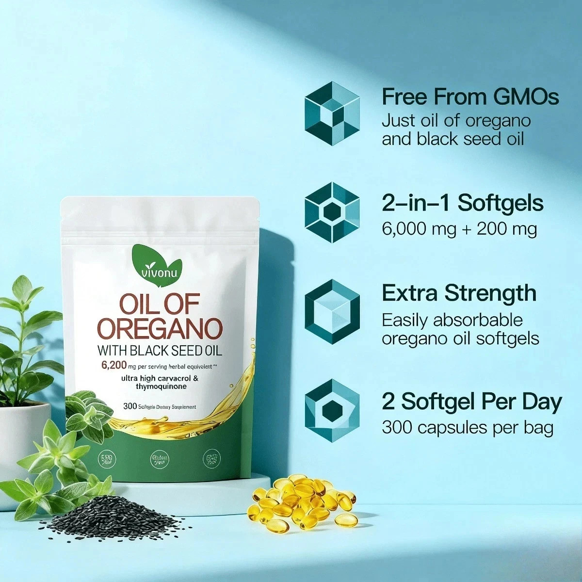 Powerful Synergy: Oregano Oil with Black Seed Oil.Immune Boosting Capsules