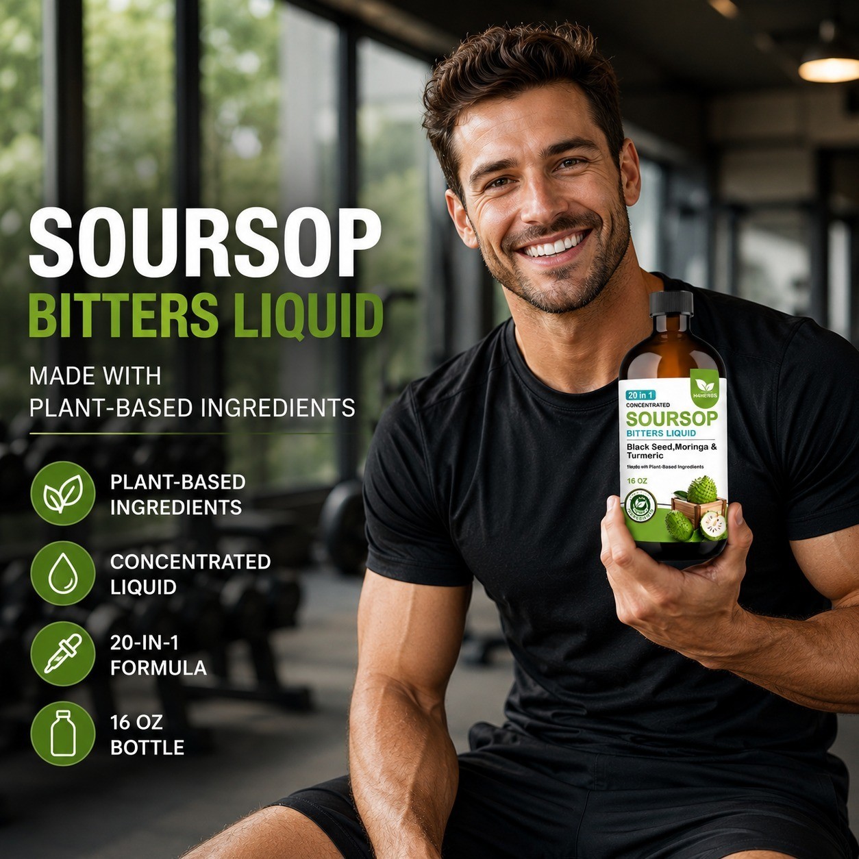H4HERBS Soursop Bitters Liquid Herbal Blend Sugar Free Vegan Non-GMO