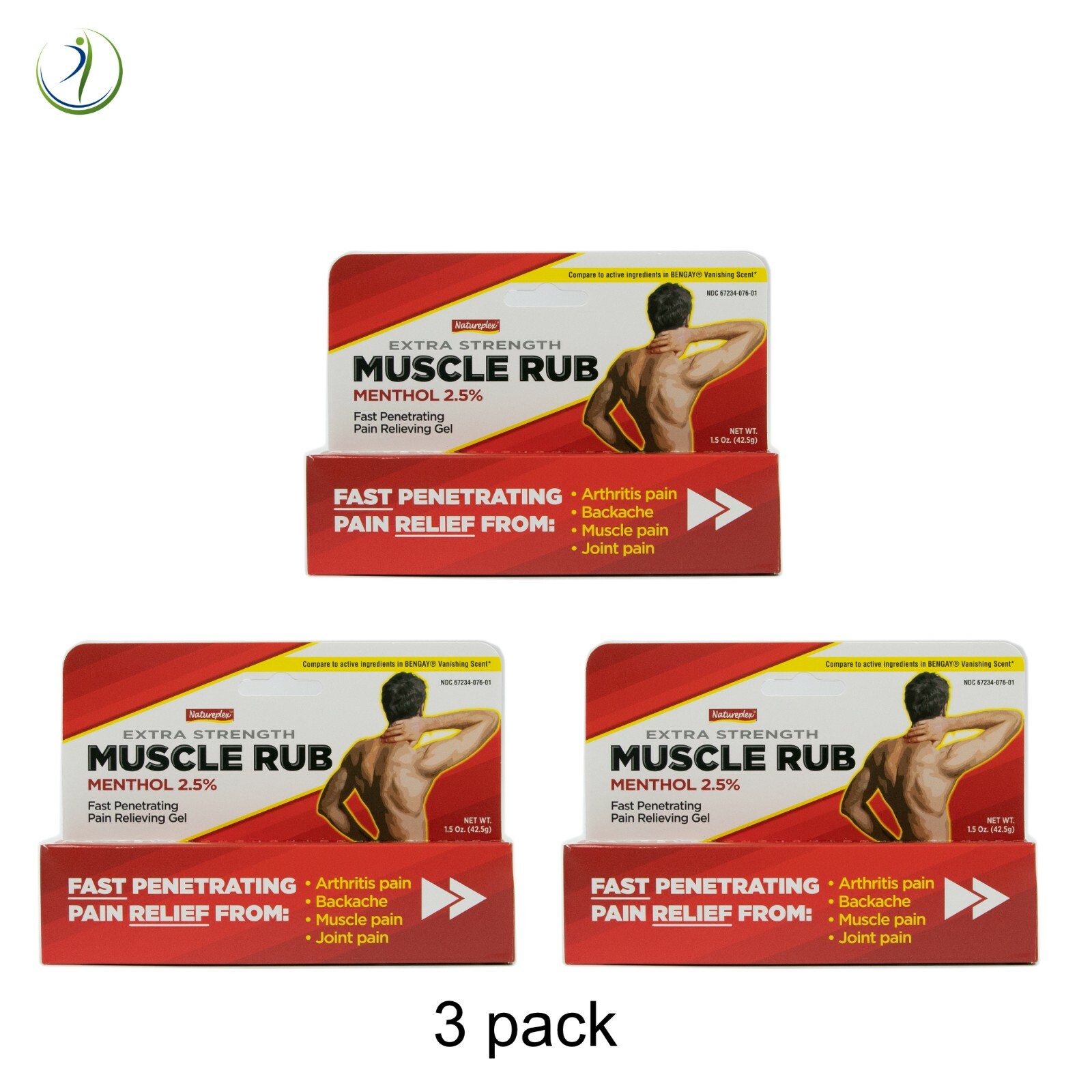 3X Natureplex Extra Strength Muscle Rub Arthritis Pain Relieving Gel 2.5%Menthol