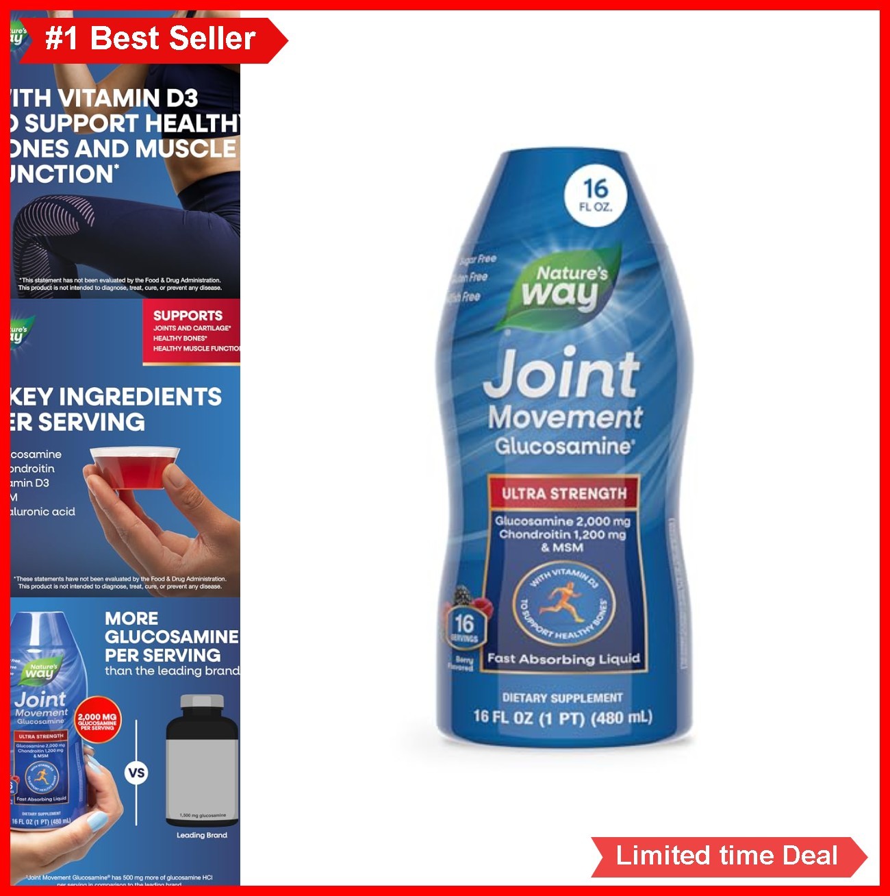 Glucosamine Liquid Chondroitin MSM Vitamin D3 Joint Support Supplement Berry
