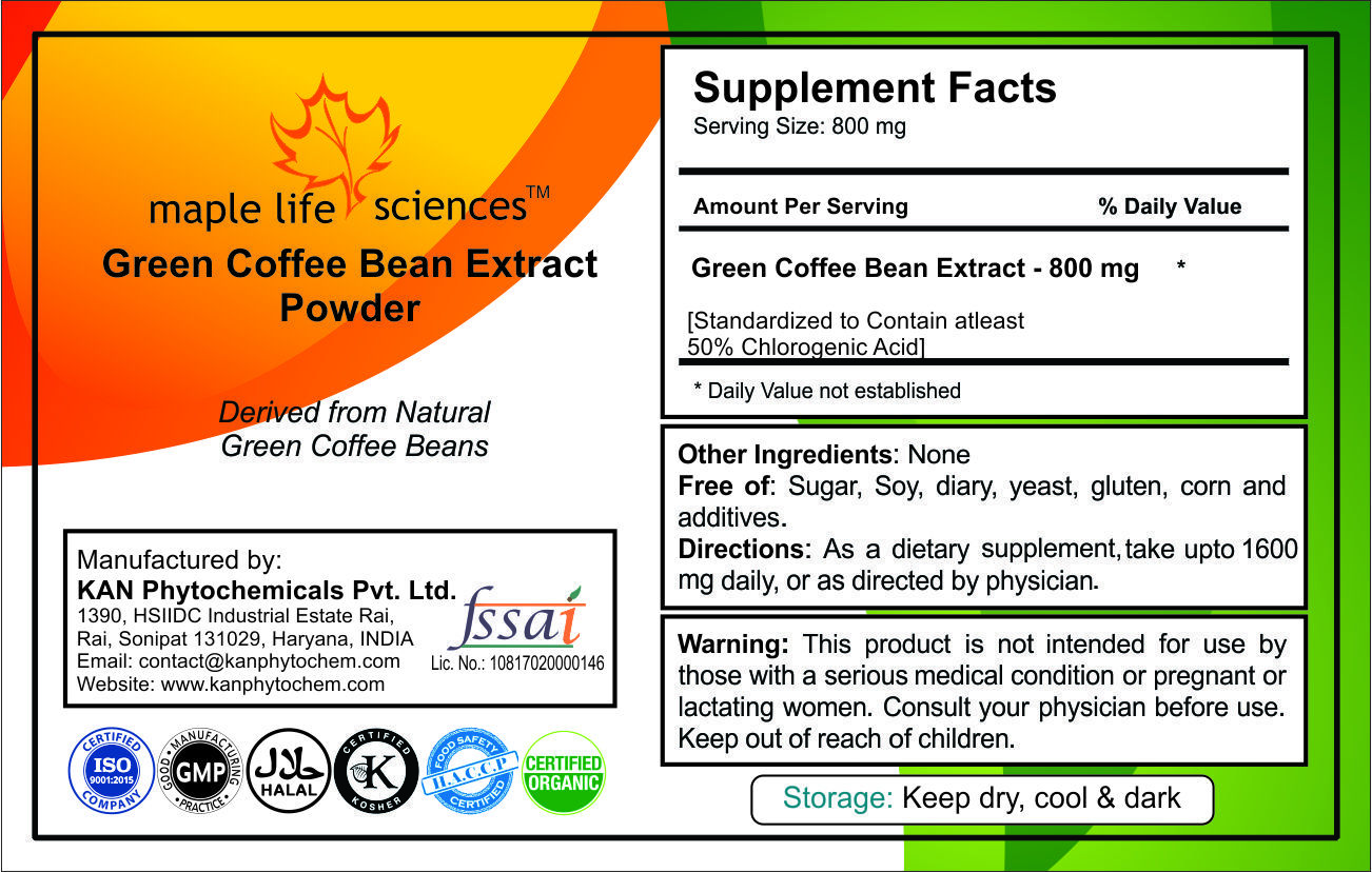 Green Coffee Bean Extract Powder : 50% Chlorogenic Acid Pure & high quality PE
