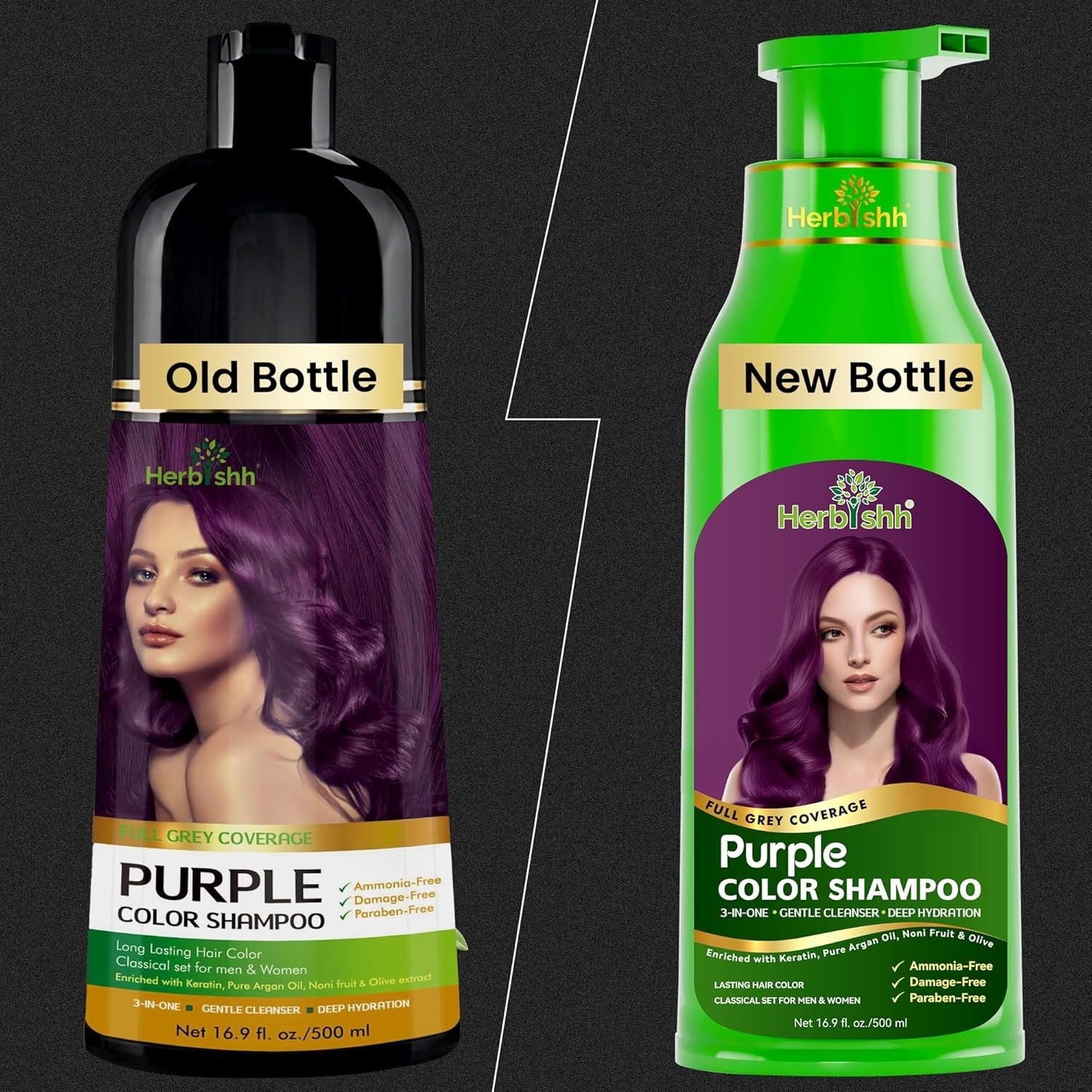 Herbishh Hair Color Shampoo Gray Hair 3-in-1 Ammonia-Free 500ml All Shades