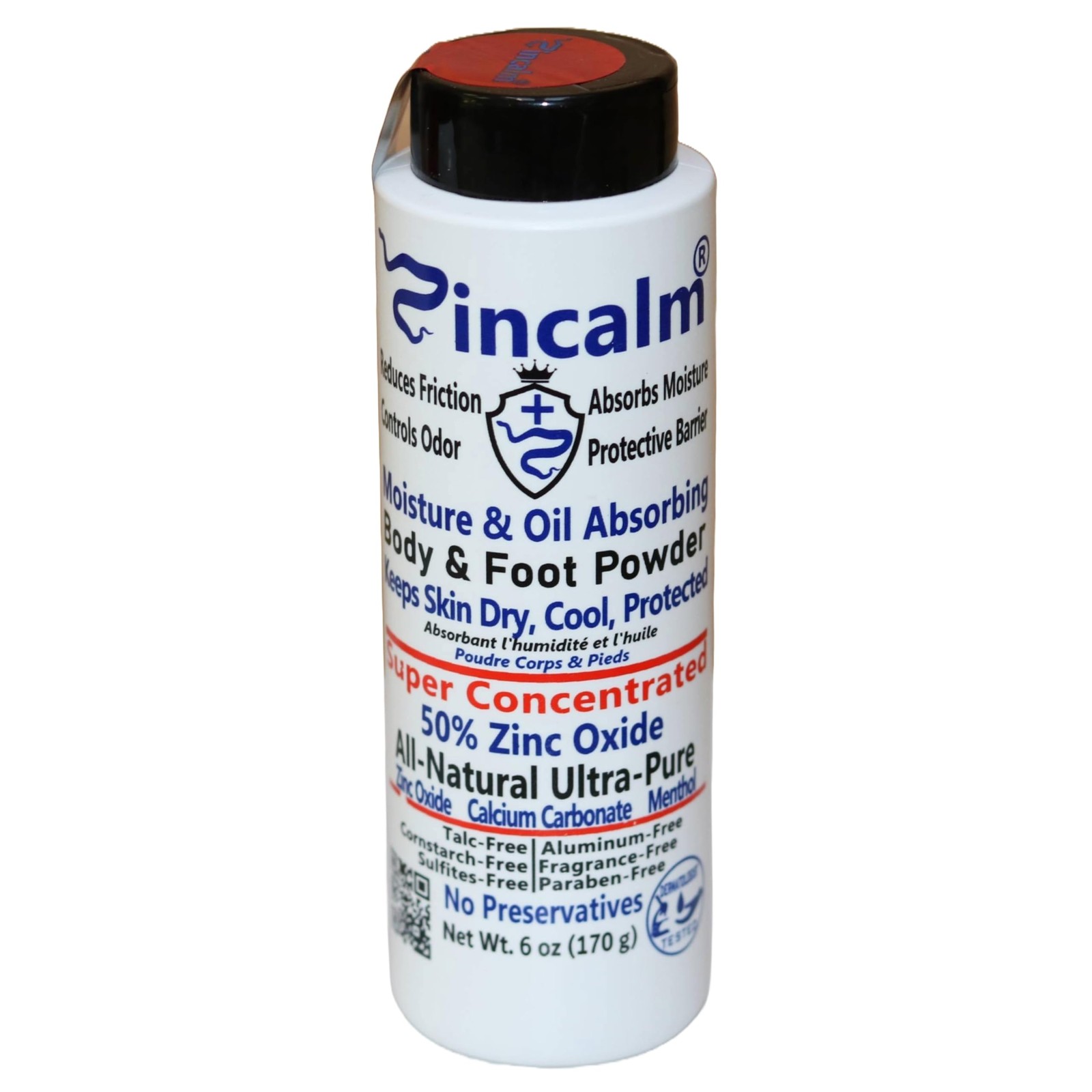 Zincalm All-Natural Body & Foot Powder, 6 Ounce (Pack of 1), White