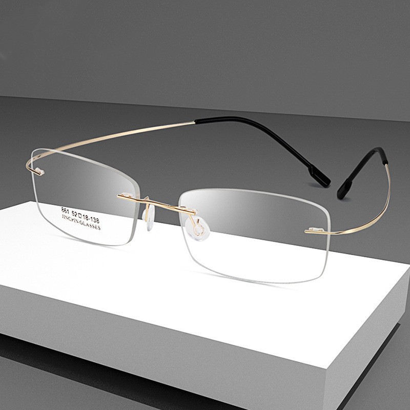 Metal Rimless Eyeglasses Frame Business Super Elastic Temples Unisex Eyewear