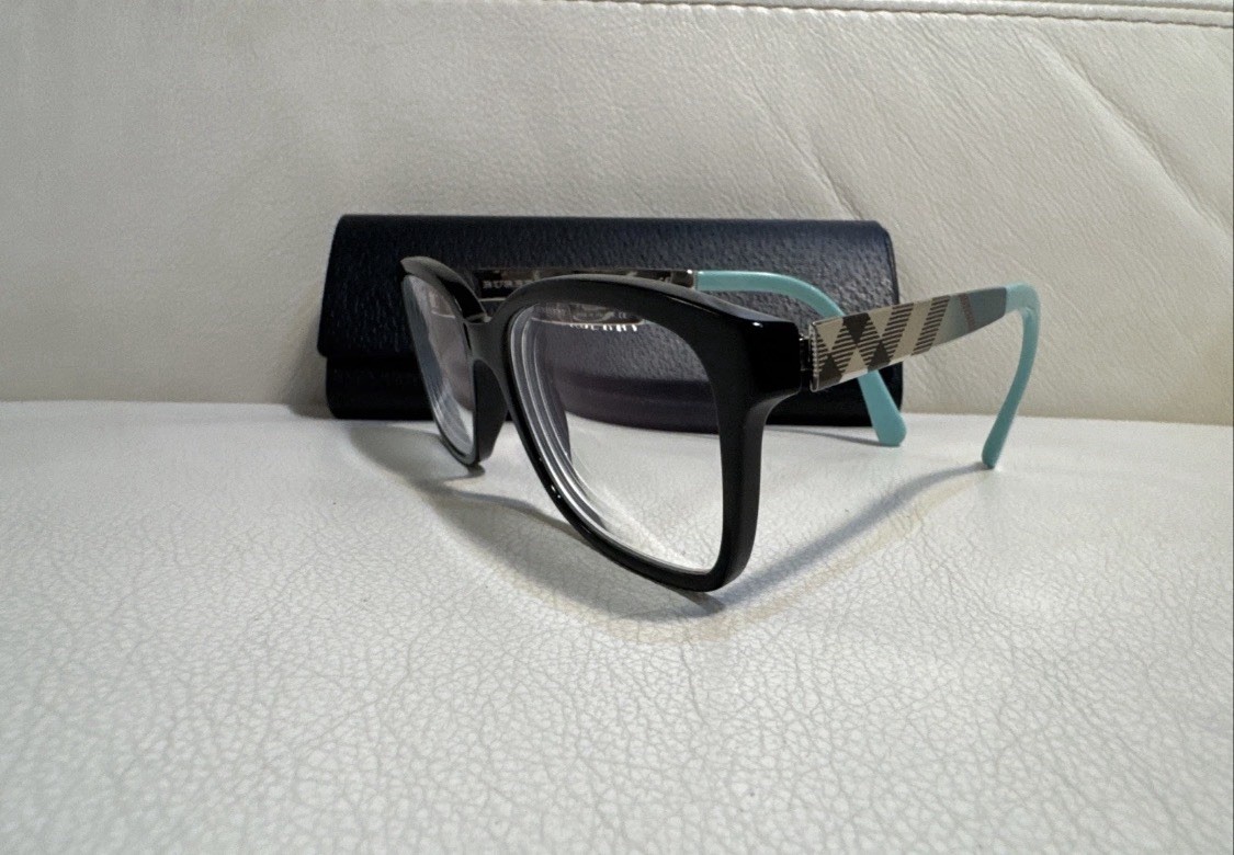 BURBERRY B2143 3001 53mm Black Silver Novacheck Eyeglasses Frames Only Italy