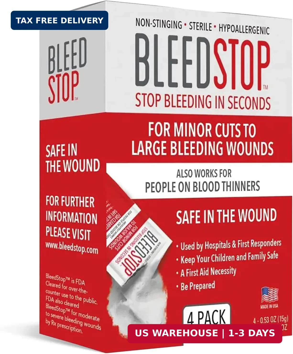 BleedStop™ First Aid Powder for Blood Clotting, Trauma Kit, Blood Thinner Patien