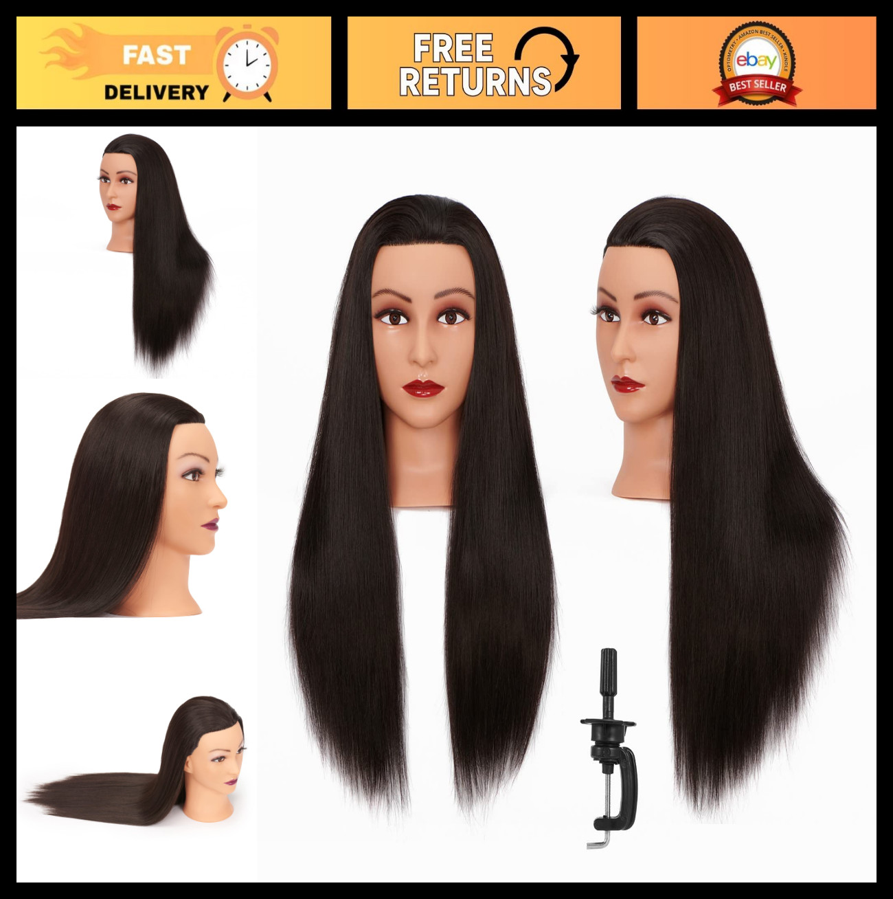 26″-28″ Mannequin Head for Hair Styling & Training – Synthetic Fiber Cosmetology