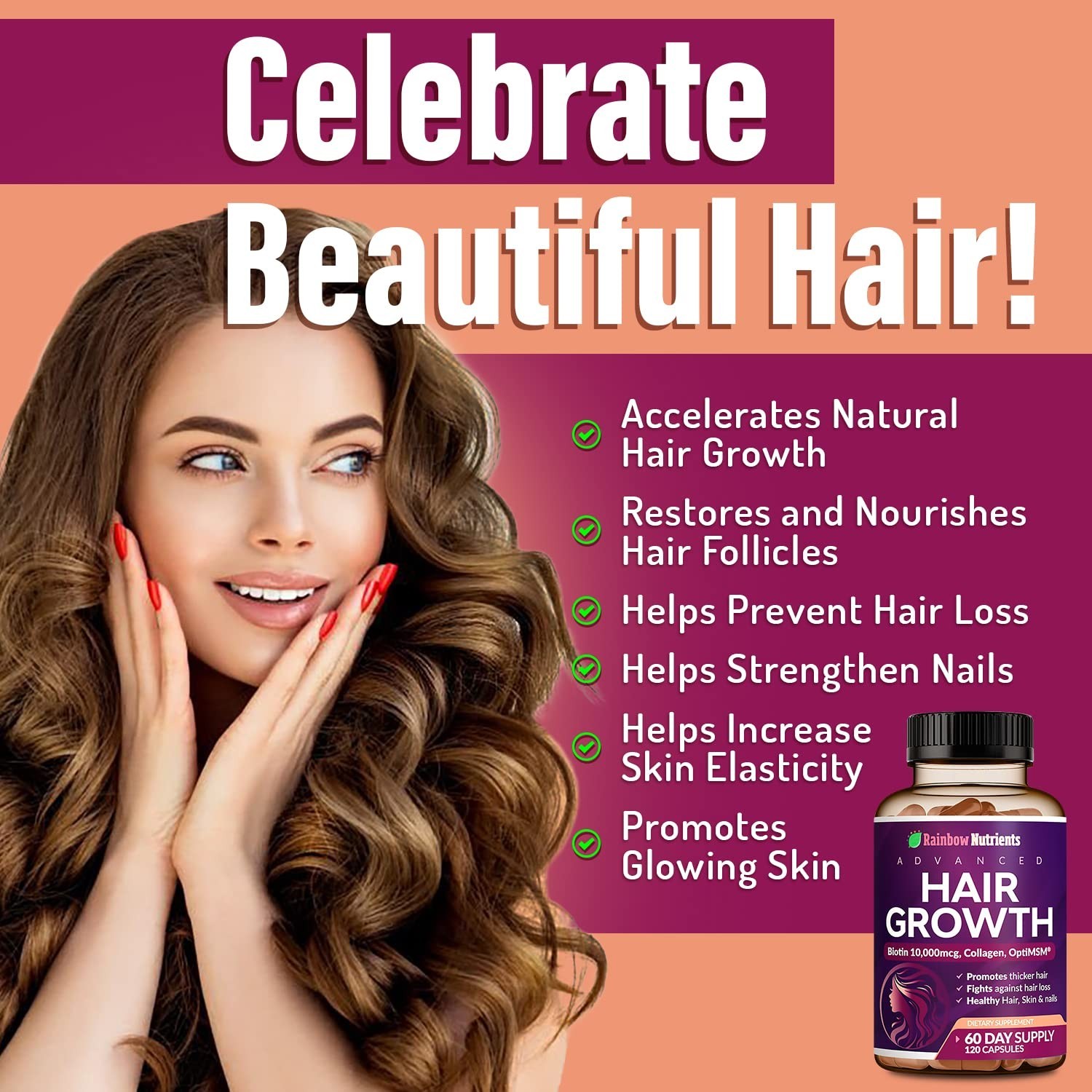 Hair Growth Vitamins for Women | Biotin 10000mcg Collagen Patented OptiMSM? g…