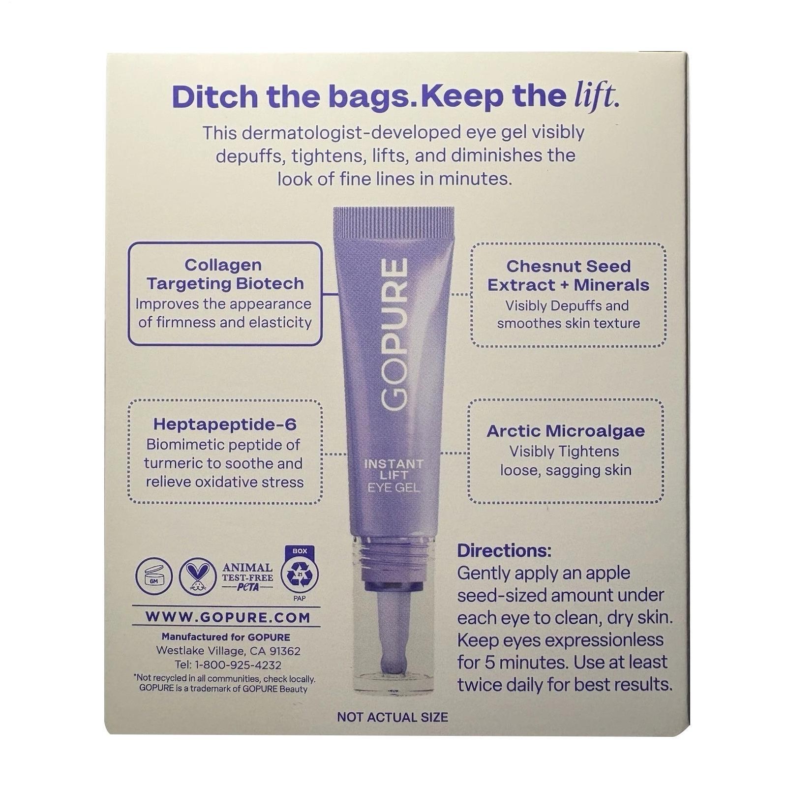 [Go Pure] Instant Lift Eye Gel NEW PRODUCT Depuffs Tightens Lifts 0.34 Oz NIB